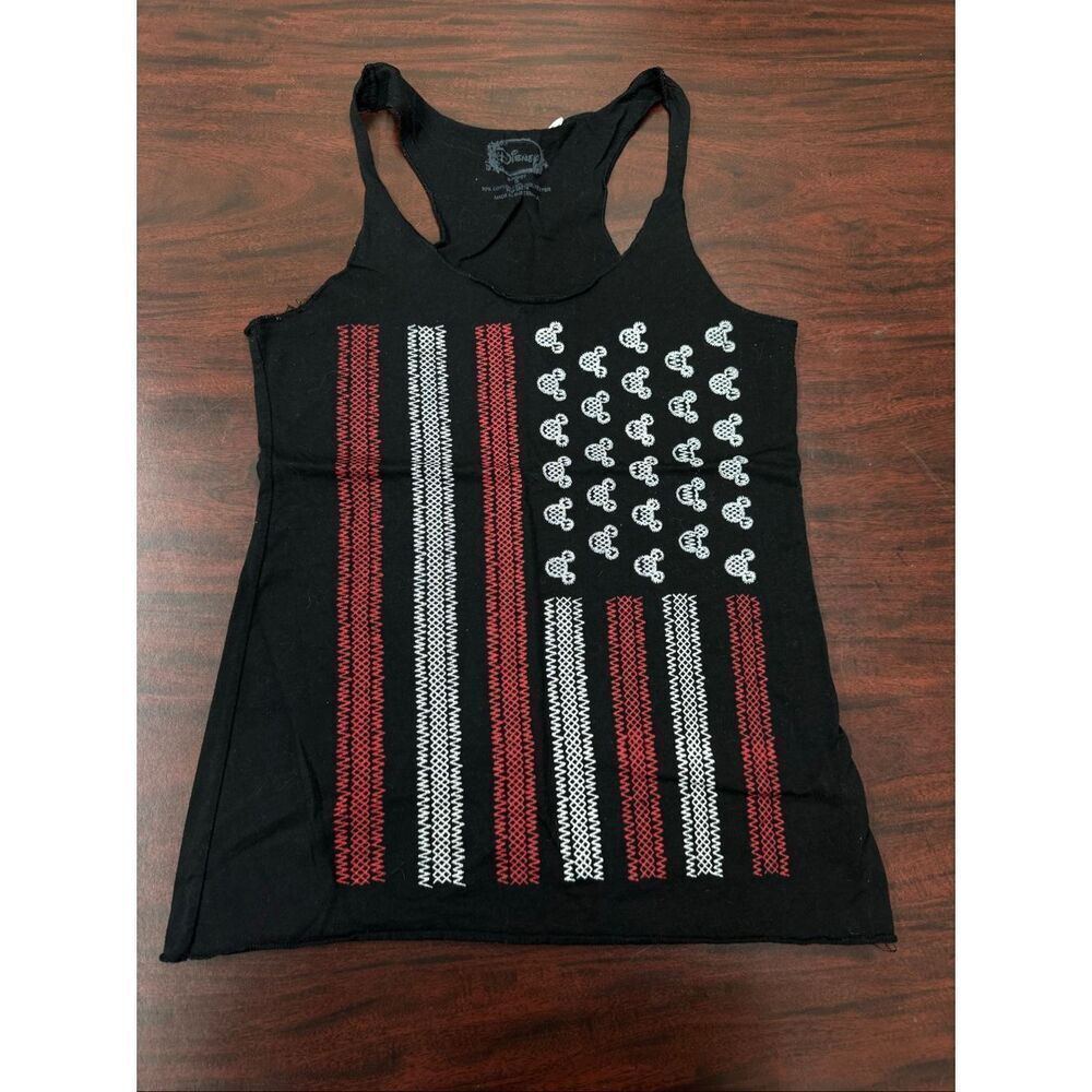 Disney Mickey Mouse American Flag Racerback Black Tank Top Size Small